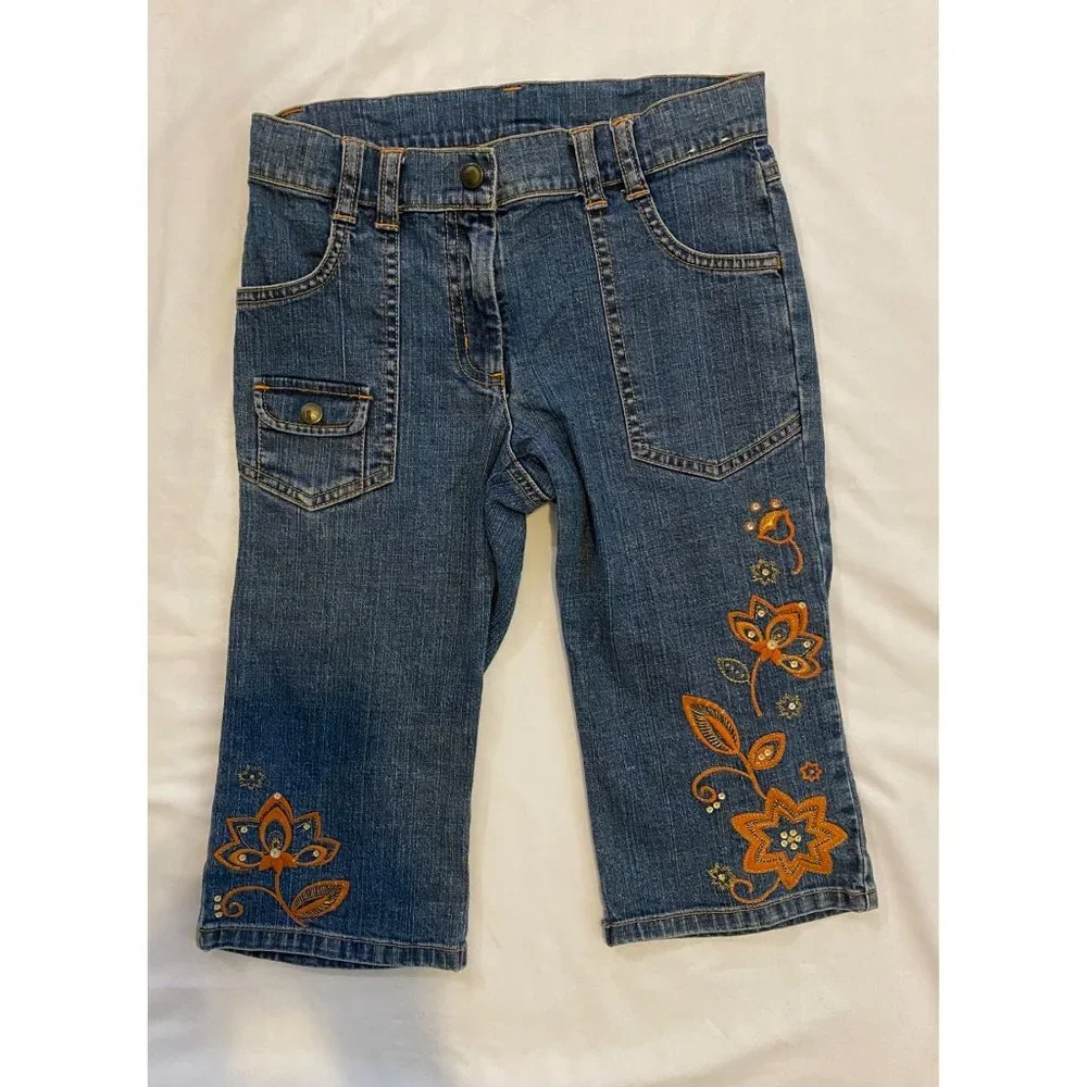 Gymboree 8 9 Savanna Sunset 2007 Shorts Blue Jean Bermuda Denim Long Embellished